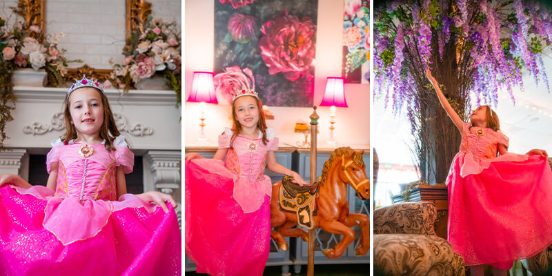 Photo showing more of the inside featuring a magical enchanting theme with a little girl dressed like a princess.